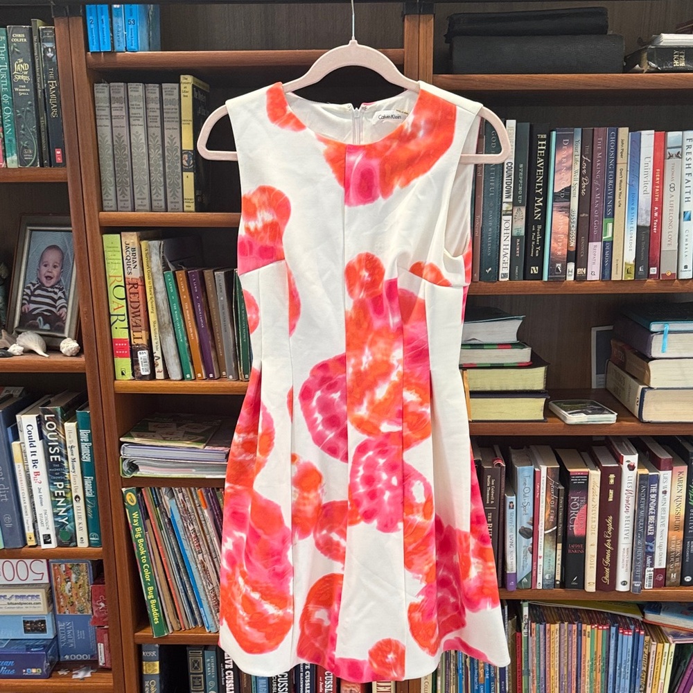 Calvin Klein White Dress with Pink and Orange Accents